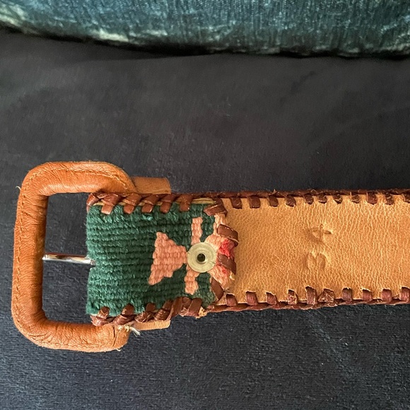 Chaipas Fair Trade Leather Woven OOAK Green Multi Color Godseye Belt 34” Mexico main image 10